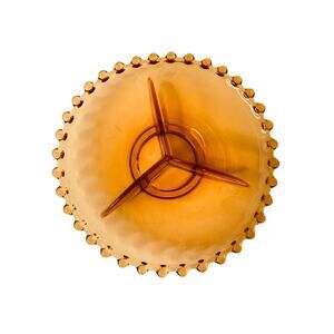 Vintage Amber Glass Divided Candy Dish Tray Candlewick Hob Nob Edges Art Deco